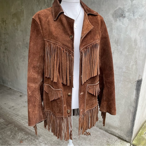 Vintage Jackets & Blazers - Vintage 70s Brown Suede Western Fringe Jacket